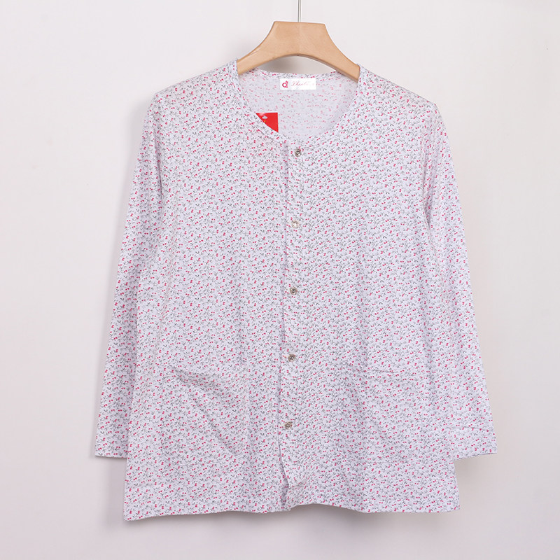 NEEDLE BAR MIDDLE-AGED AND ELDERLY LADIES COTTON CARDIGAN LOUNGEWEAR PAJAMAS THIN LOOSE LARGE SIZE PRINTED PLACKET MOM TOP