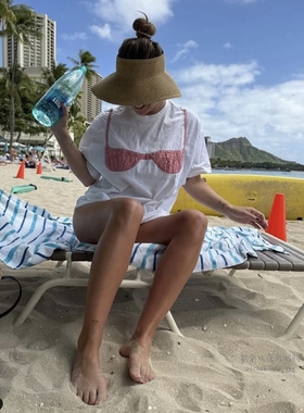 nikki chasin 代购贴花褶饰比基尼文胸短袖T恤上衣