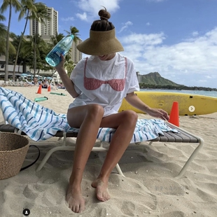 贴花褶饰比基尼文胸短袖 代购 T恤上衣 chasin nikki