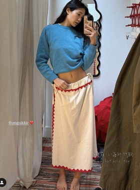 nikki chasin 代购红色锯齿形花边半身裙