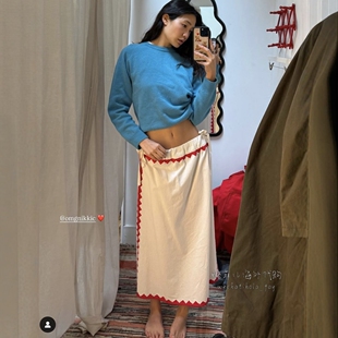 红色锯齿形花边半身裙 代购 nikki chasin