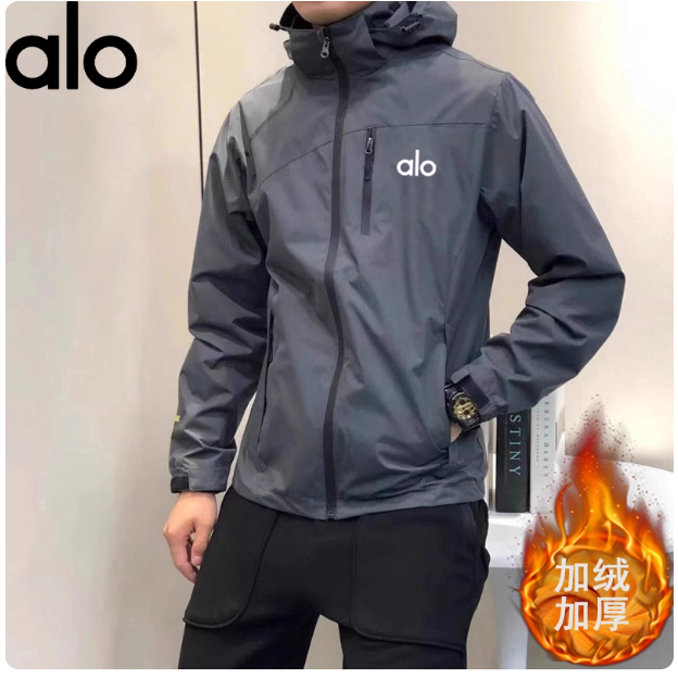 alo男款衣服男士运动男装冲锋外套加绒冬季新款户外2025休闲帅气