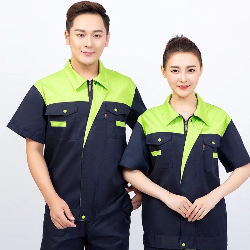 夏季工作服男薄款耐磨上衣女士劳保工装汽修工厂车间短袖套装