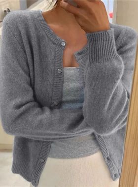 Solid Color Knitted for Women Cardigan Korean Single Breaste