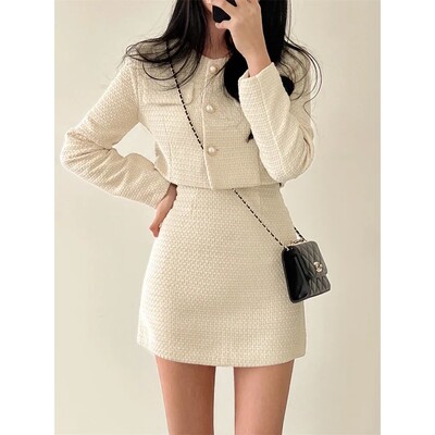Korean Fashion Tweed 2 Two Piece Set Womens Outfits 2024 Aut
