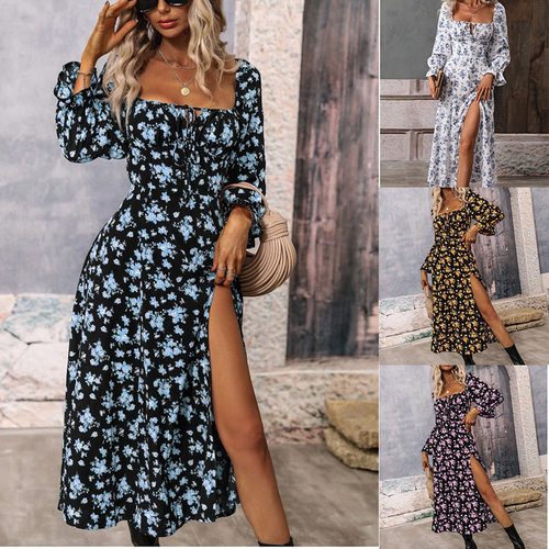 2025 Print Long Sleeve Backless Bohemian Dress