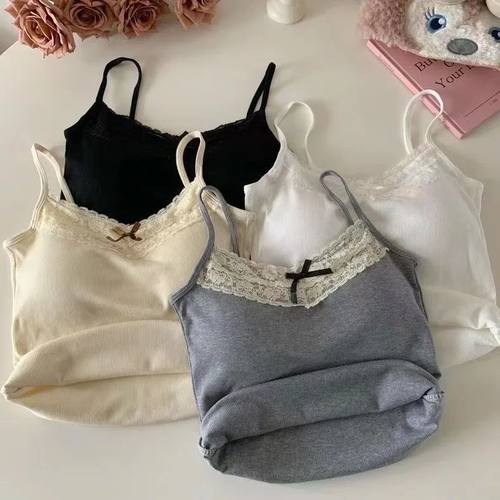 New Knitted Crop Top For Women Solid Color Lace Sling ops Kn