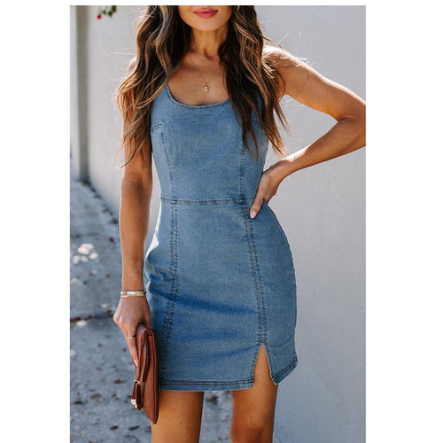 2024 Denim Dress Round Neck Women's Short Skirt Sleeveless D