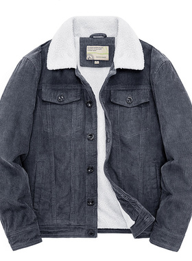 Men's Corduroy Plus Velvet Thickened Warm Jacket Stand Colla