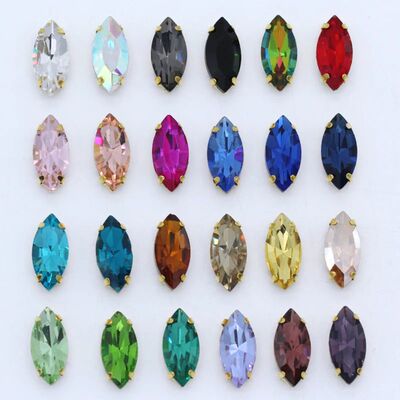 4-32MM  24-Colors Sew On Horse Eye Navette Rhinestone Gold C