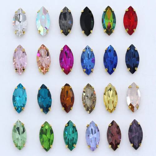 4-32MM  24-Colors Sew On Horse Eye Navette Rhinestone Gold C