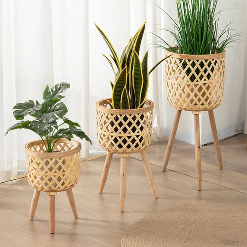 Handmade Bamboo Woven Flower Pot with Stand  Plant Flower Di