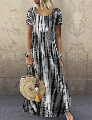 Fashion Tie Dye Print Big Hem Dress Women's O Neck Pullover