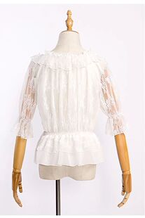 Lace Chiffon Lolita Crop Top Blouse Women Half Flare Sleeves