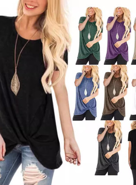 2024 Women's Knotted Round Neck Top Short Sleeve T-shirt