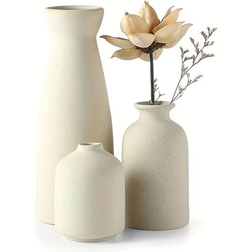 Set of 3 Ceramic Vase, Flower Vases For Rustic Home Decor, M