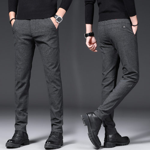Pants Men's Slim Elastic Men's Casual Pants Brushed Korean S