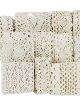 (5Meter/roll) White Beige Cotton Embroidered Lace Net Ribbon
