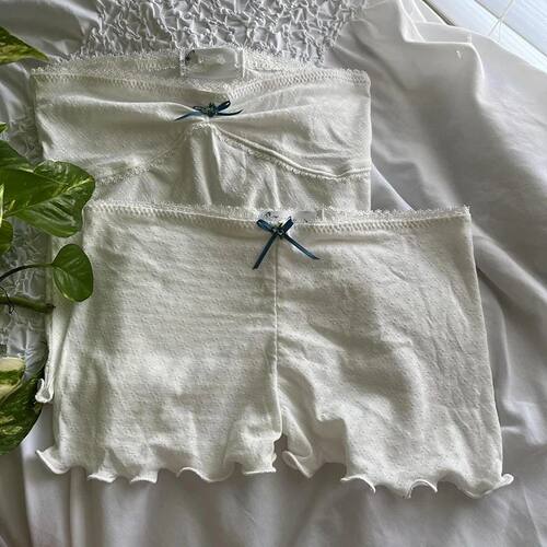 Fairy Grunge Lace Trim Strapless Tube Top + Shorts 90s Vinta