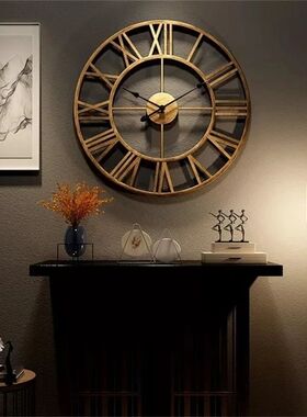 Modern 3D Large Wall Clocks Roman Numerals Retro Round Metal