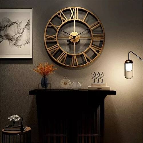 Modern 3D Large Wall Clocks Roman Numerals Retro Round Metal