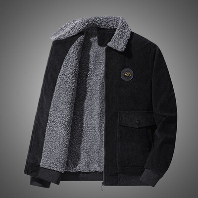 Fleece Thickened Cotton Coat For Men, Middle-aged Loose Casu