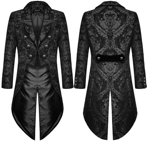 Fashionable Men's Gothic Steampunk Tail Jacket Black Brocade