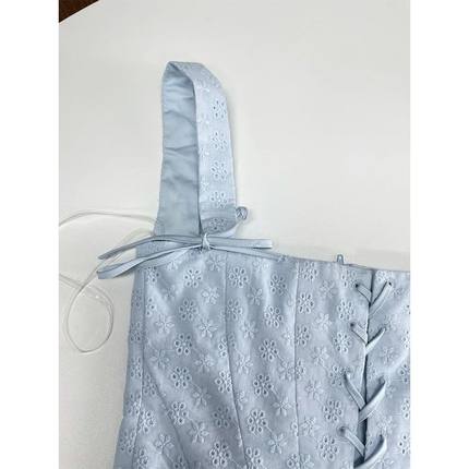 Vintage Niche Rustic Blue Tie Square Neck Pure Desire Wind P