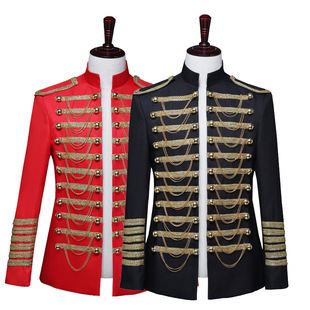 Men's Military Uniform Nightclub Dj Black And Red With Metal
