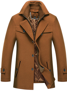 2024 Men's Wool Woolen Coat Double Collar Thickened Lapel Ja