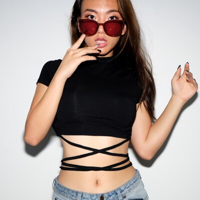 2024 Bottoming Shirt Solid Color Sexy Strappy Short-sleeved