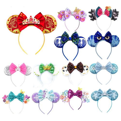 New Chic Mickey Mouse Ears Headband Big Beautiful Bow Sequin
