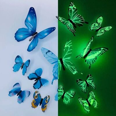 New 12Pcs Fashion 3D Luminous Butterfly Creative Wall Sticke