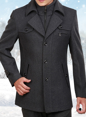 Thick Woolen Coat Men's Coat Mid-length Men's Woolen Windbre
