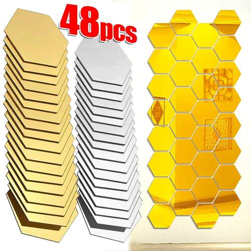 Lots Hexagonal Acrylic Mirror Wall Sticker Mini Mirror Solid