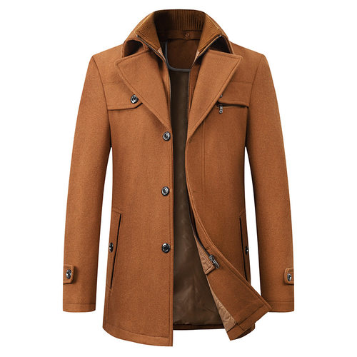 Wool Coat Casual Men's Solid Color Cashmere Wool Coat No-iro