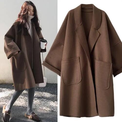 Elegant Woolen rench Coat Winter for Women Vintage Windbreak