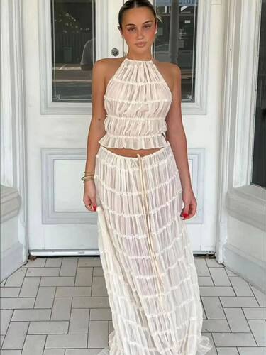 Fashion Halter Neck Long Skirt Suit Women Backless Sling Top