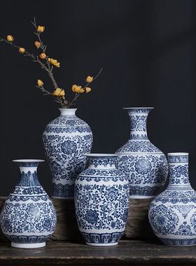 Jingdezhen-Blue and White Porcelain Flower Vases, Ceramic Va