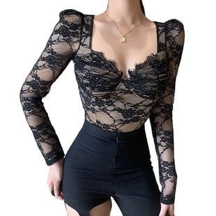 Shirts Blouses Sexy Club Acrylic Hirigin Female Lace