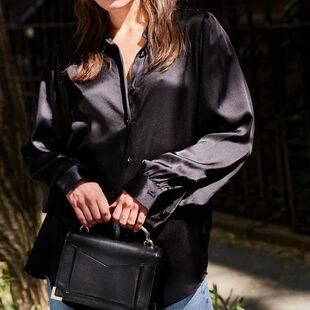 Top Version Silk Stin Ladies White Black Solid Color Long Sl