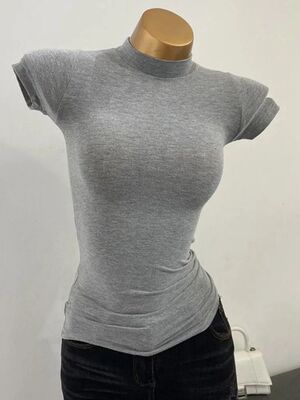Half-high Collar T-shirt korean Transparent Short-sleeved Sl