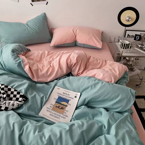 100% Cotton Pink Bedding Set Nordic Chic Duvet ver Flat Shee