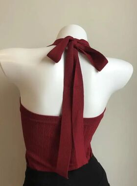 2024 Summer Knitted Suspender Backless Crop ops Women's Neck