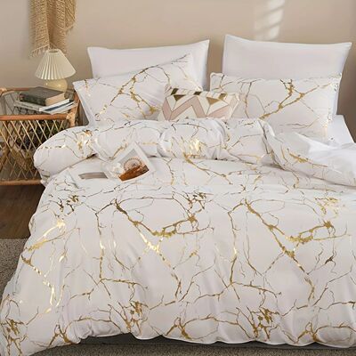 2/3pcs Bronzing Marble Print Down Comforter Set, Thickened W