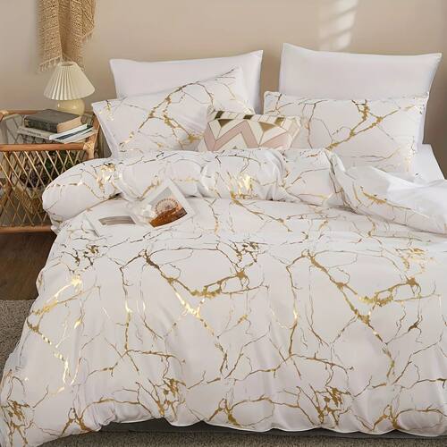 2/3pcs Bronzing Marble Print Down Comforter Set, Thickened W