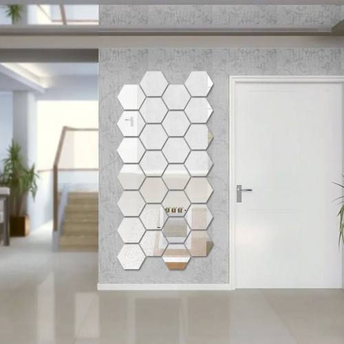 12PCs Bedroom Art Wall Home Decor Mirror Hexagon 3D Mirror D