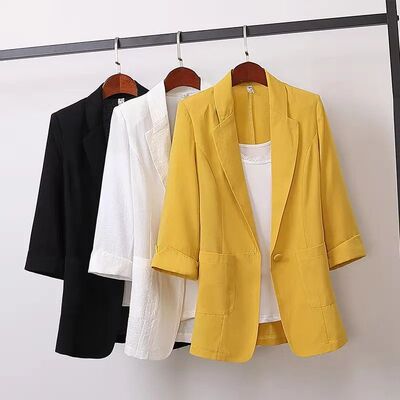Fashion Women's Jacket Solid Color Yellow Black Cotton Fabri