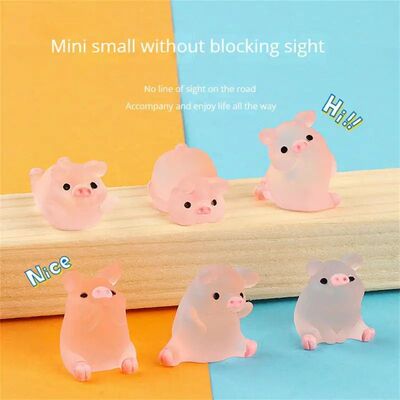1PC Luminous Mini Resin Pig Car Dashboard Toys Dolls Figures