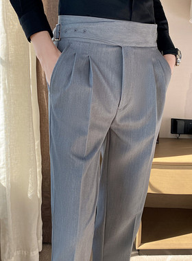 2024 Men's Naples Style Pleated Trousers Slim Fit British ma